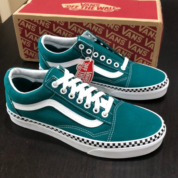 vans old skool checkerboard foxing quetzal green skate shoes